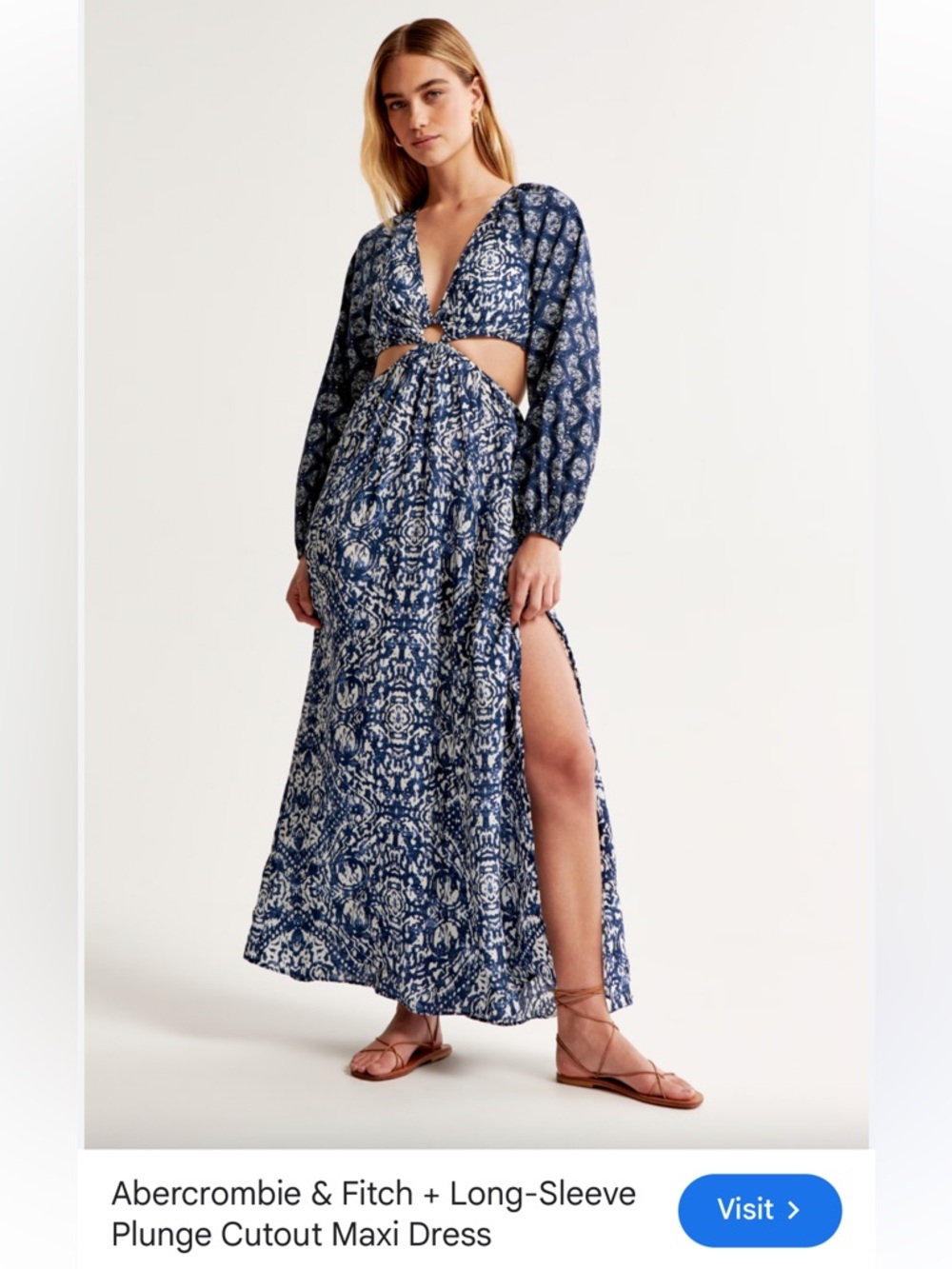 Abercrombie & Fitch Long Sleeve Plunge Cut-Out Maxi Dress.  S